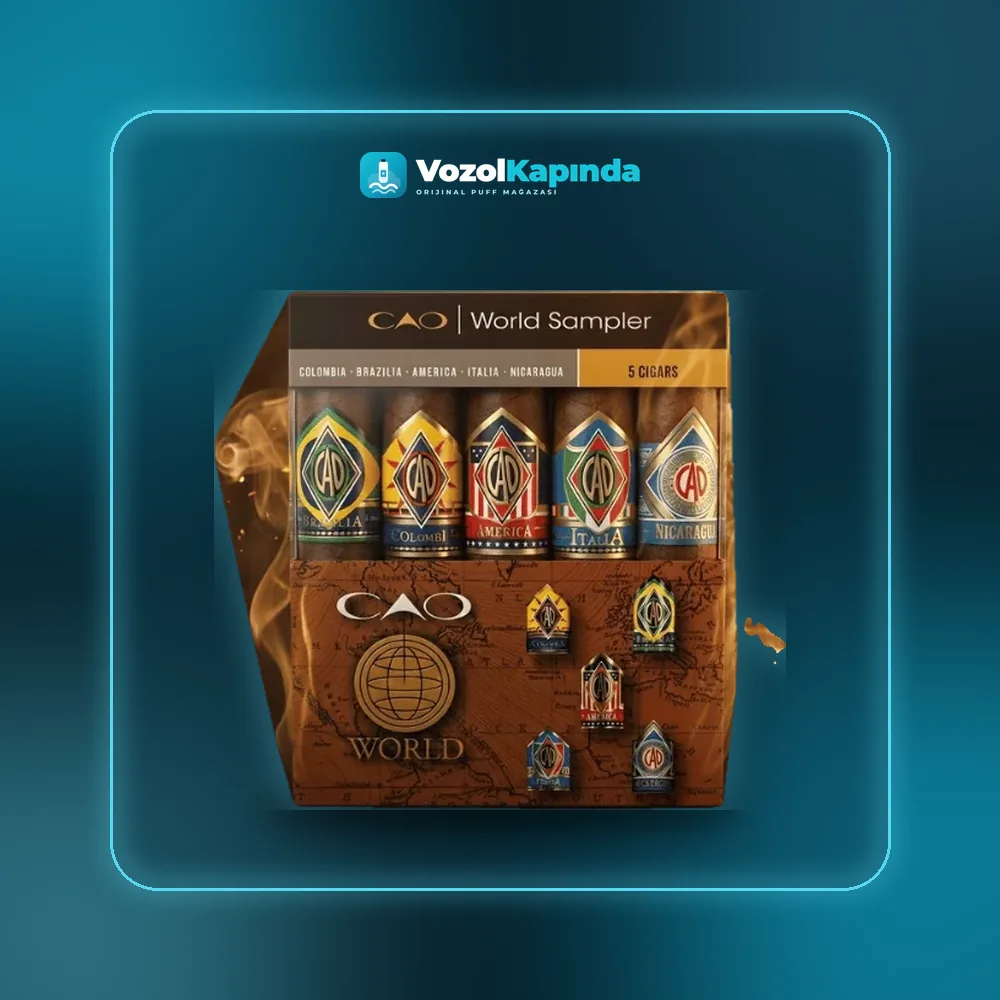 CAO World Sampler Robusto 5’s Puro Sipariş CAO World Sampler Robusto 5’s Puro, Vozol Kapında orijinal puro