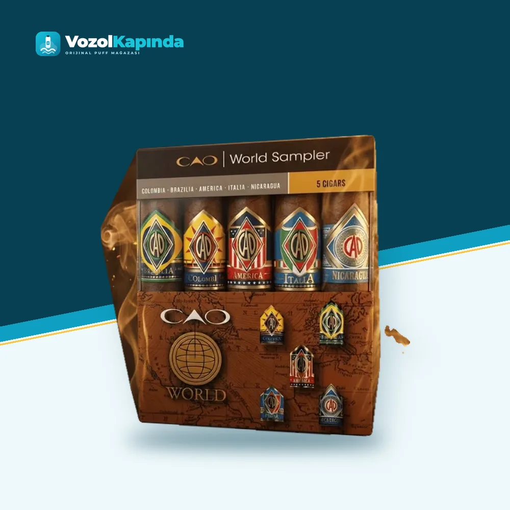 CAO World Sampler Robusto 5’s Puro Ürün Görseli CAO World Sampler Robusto 5’s Puro paket görünümü