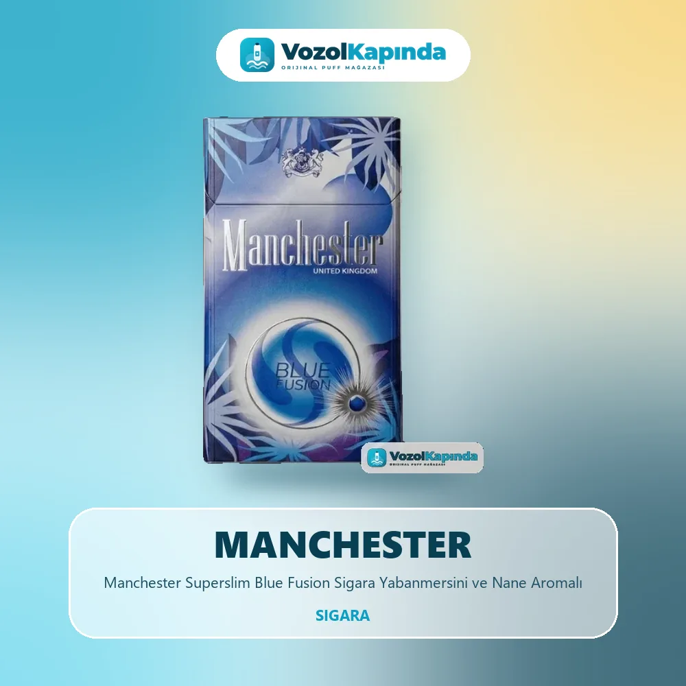 Manchester Superslim Blue Fusion Sigara Yabanmersini ve Nane Aromalı özellikleri: orijinal ürün, kapıda ödeme, gizli paket