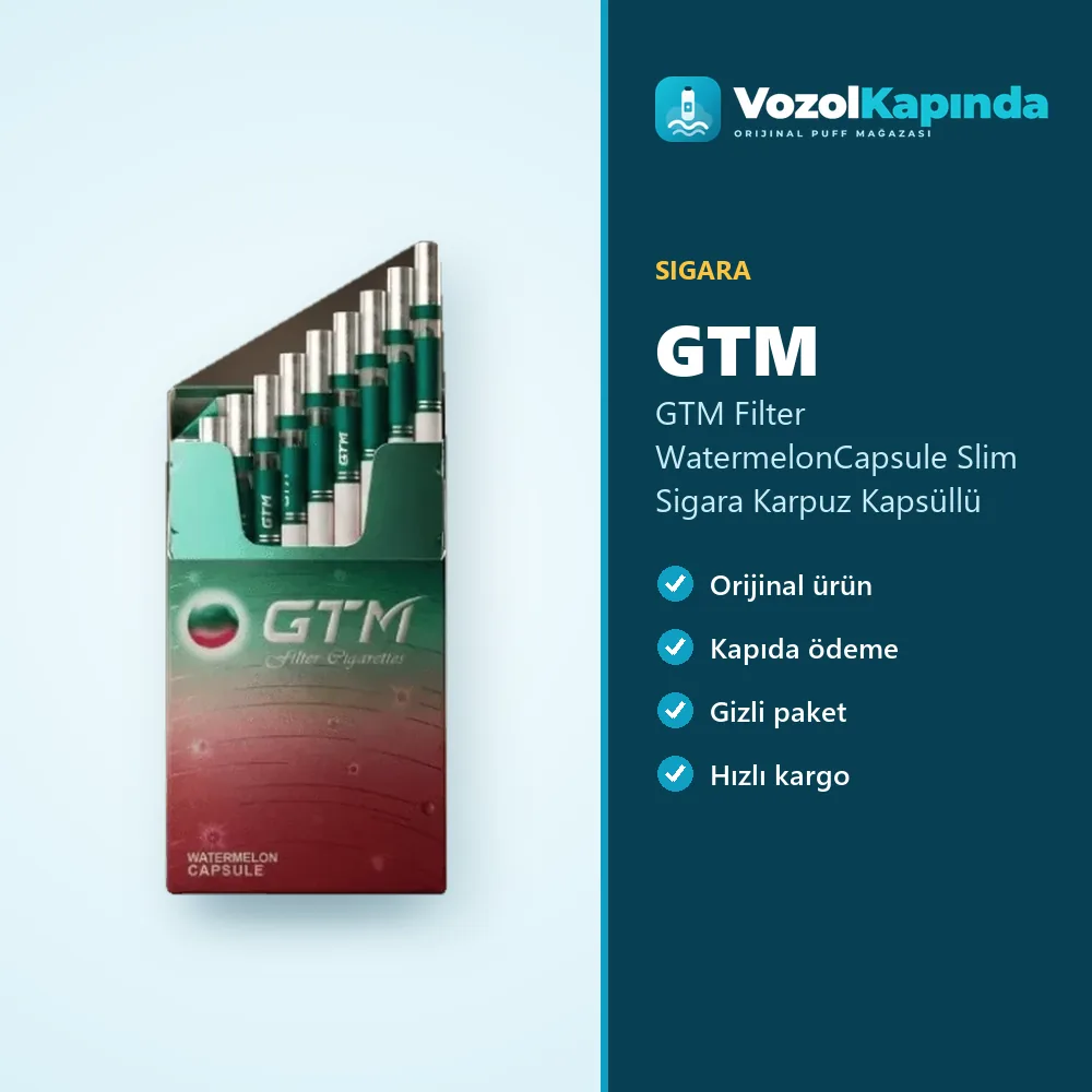 GTM Filter WatermelonCapsule Slim Sigara Karpuz Kapsüllü Bilgi Kartı GTM Filter WatermelonCapsule Slim Sigara Karpuz Kapsüllü sipariş avantajları: kapıda ödeme ve gizli paket